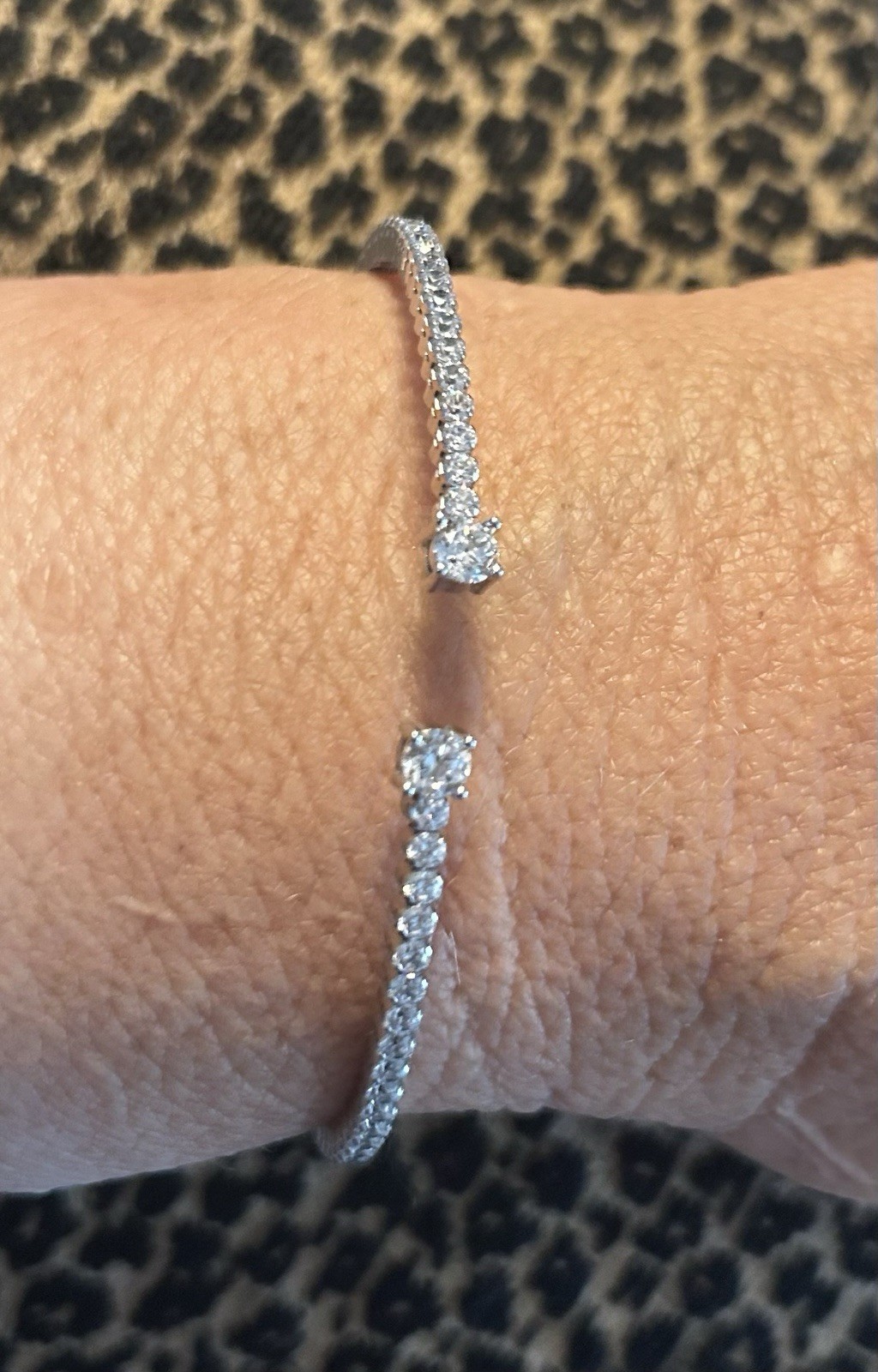 Vintage Silver 925 MILOR CZ Open-Ended Tennis Bangle Bracelet Prong Set Signed