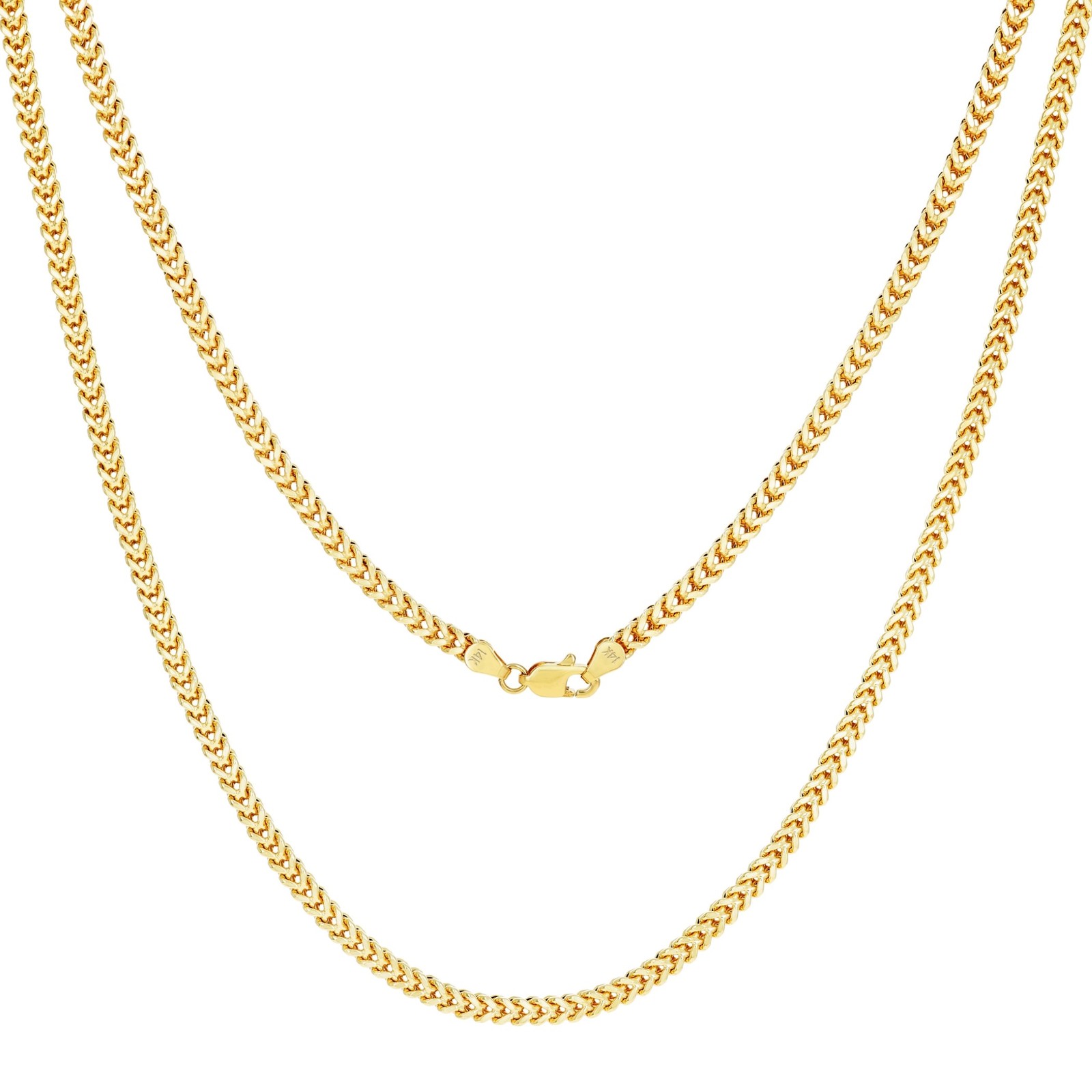 14K Yellow Gold 2.5mm Foxtail Wheat Box Franco Necklace Chain Mens Womens 22″