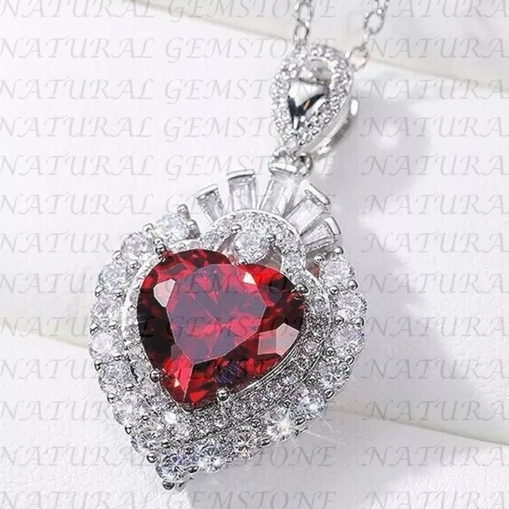 6.80Carat Heart Shape Natural Ruby and Diamond Pendant 18K White Gold Plated
