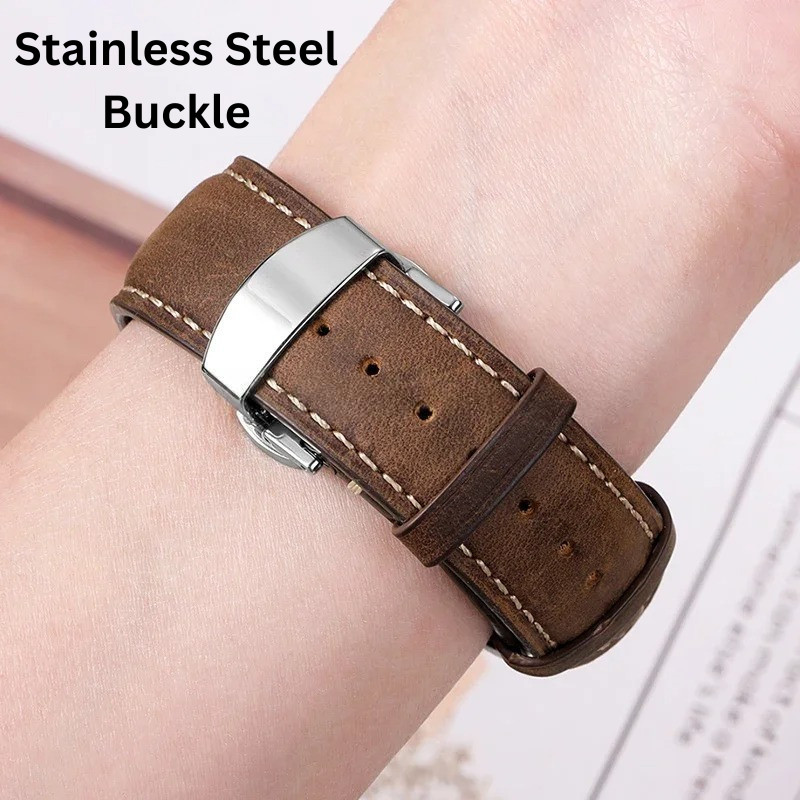 Genuine Leather Watch Strap Quick Release Butterfly Clasp Band 16-22mm