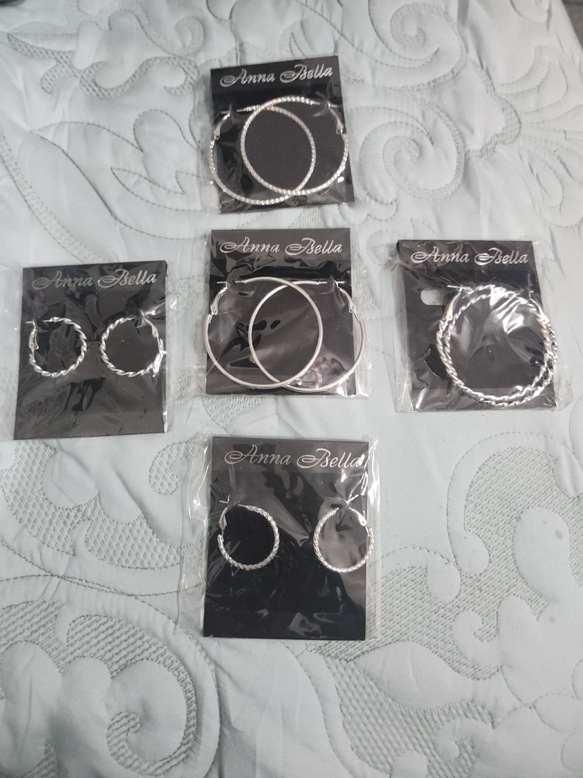 New 4 Pkgs Anna Bella Silvertone Pierced Earrings Mint!
