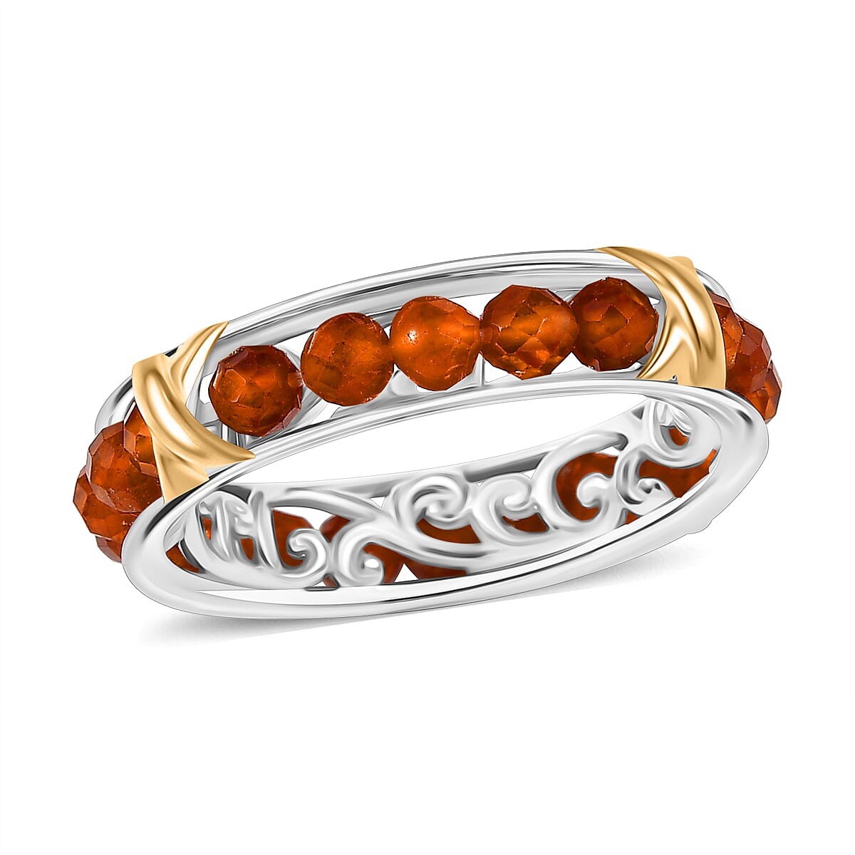 10.00ctw Premium Ceylon Hessonite Criss Cross Ring Platinum Bond Size 7