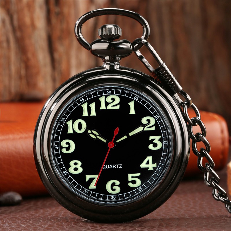 Open Face Quartz Pocket Watch with Luminous Hands & Numbers Easy Night Reading