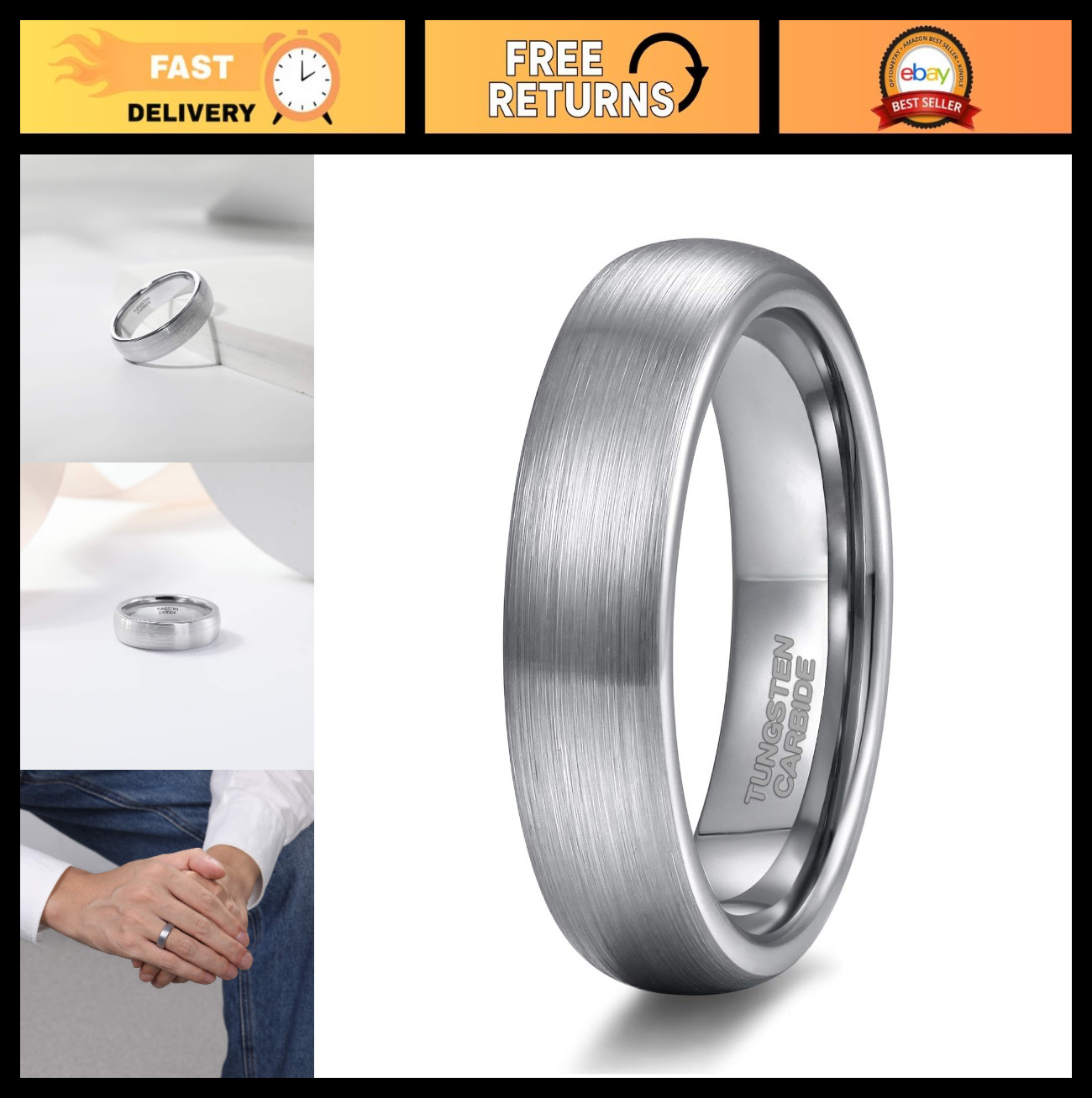 Tungsten Wedding Band Ring for Men & Women, Engraved “I Love You”, Comfort Fit,