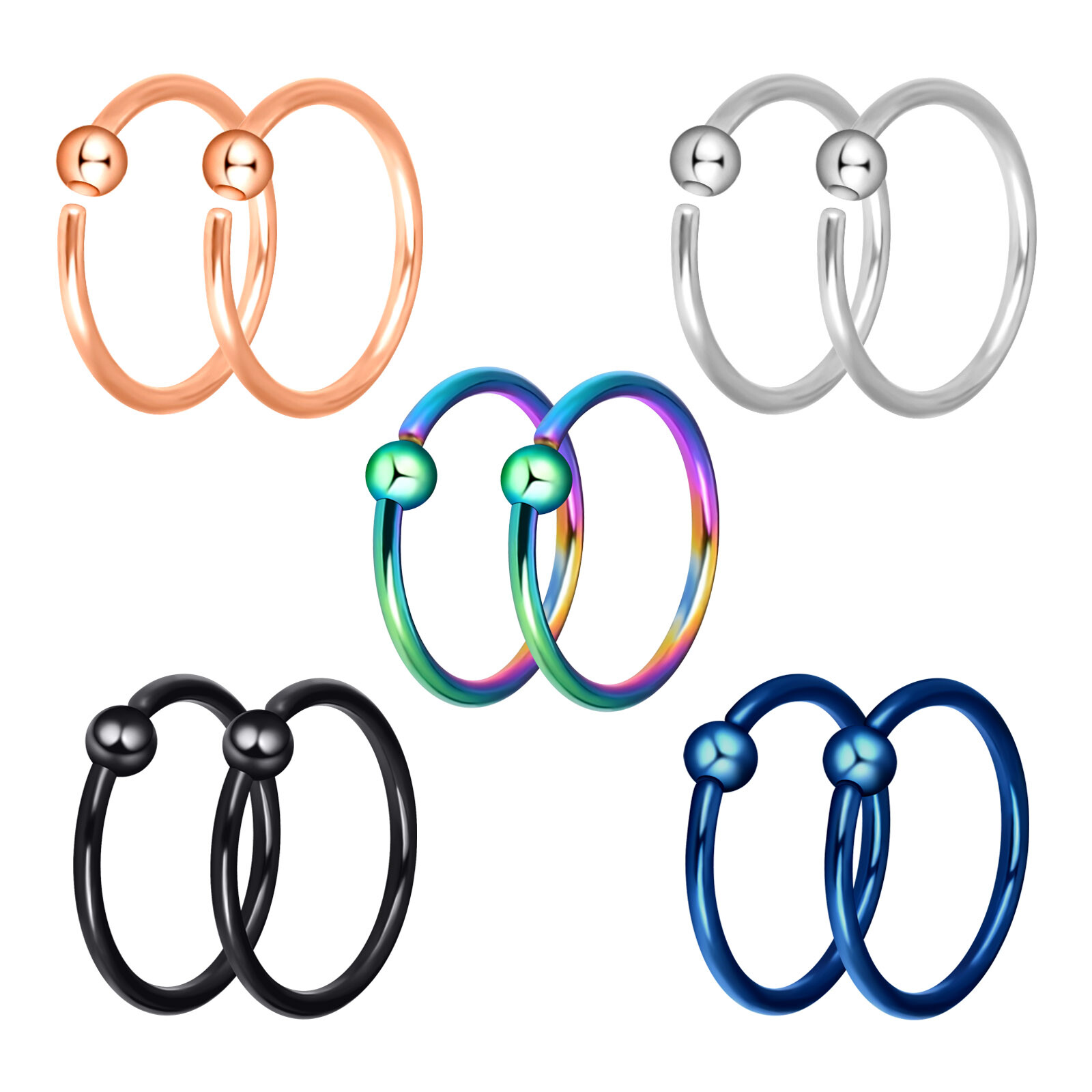 2Pcs Surgical Steel Hinged Nose Ring Hoop 20G Nostril Cartilage Earring Piercing