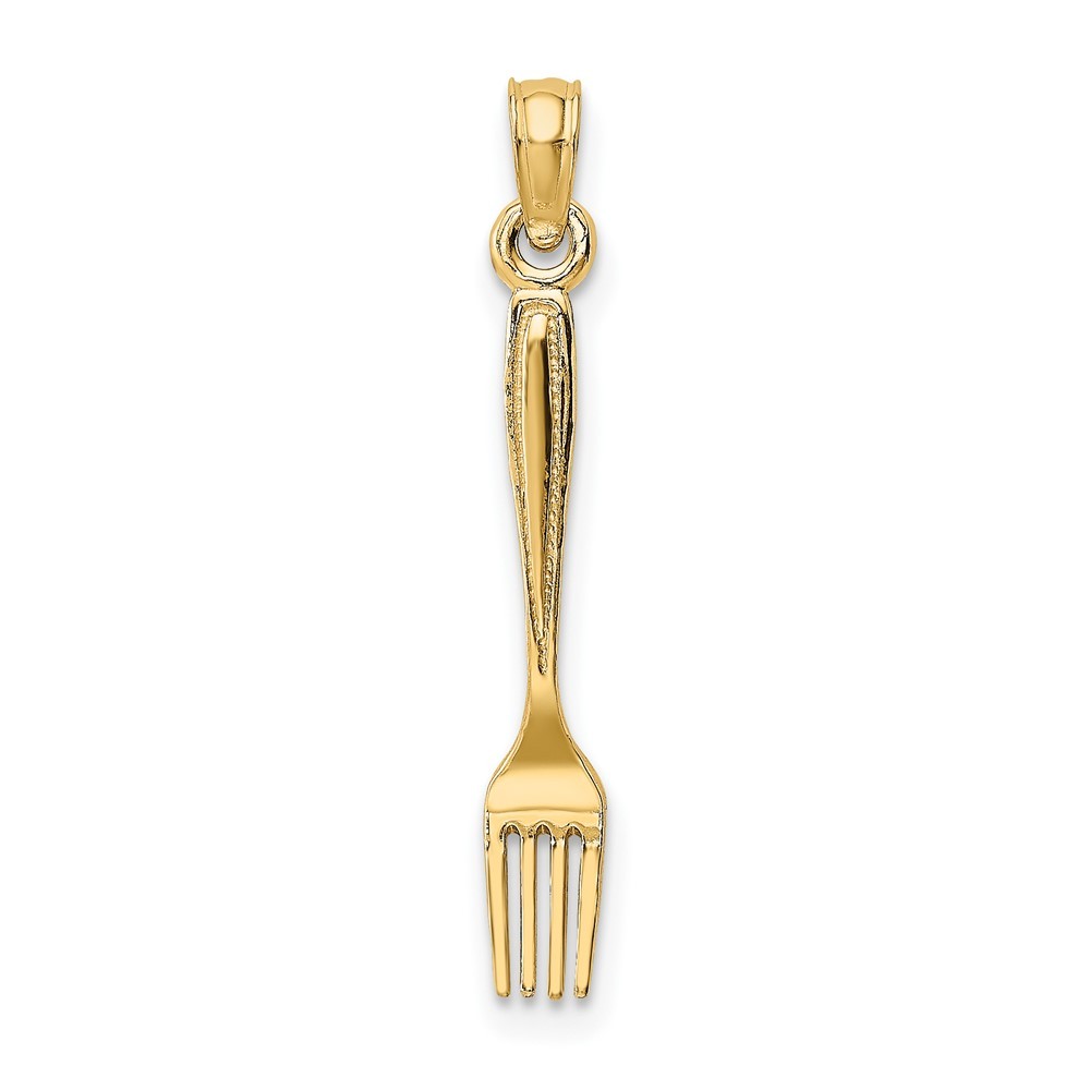 10k Yellow Gold 3-D and Polished Table Fork Charm Pendant 0.55g