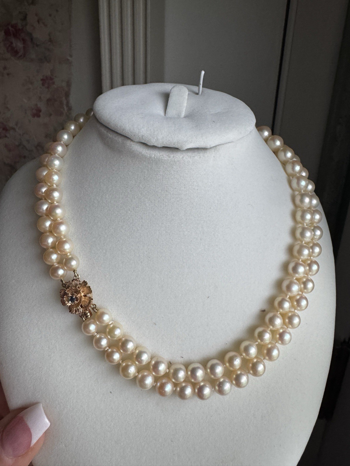 Mikimoto Necklace and Hanadama Double Strand, Mikimoto Ring, And Earrings Set