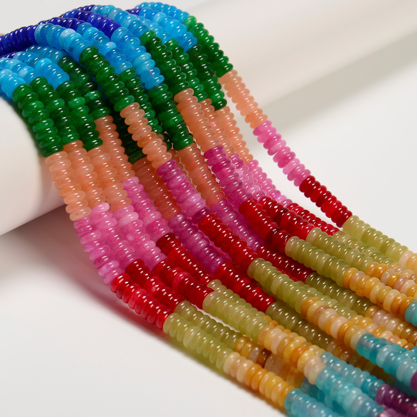 02-Multi-color Gemstone Smooth Rondelle Beads Size 2x6mm 15.5” Strand