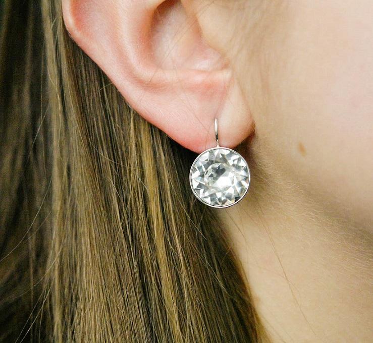 Large Bella Earrings Made with Swarovski Crystal Gold Silver Plated Bezel Lever