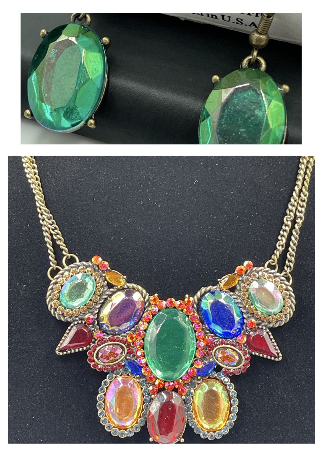 Multi-Color Faceted Rhinestone Statement Necklace & Matching Earring Set FJ-28