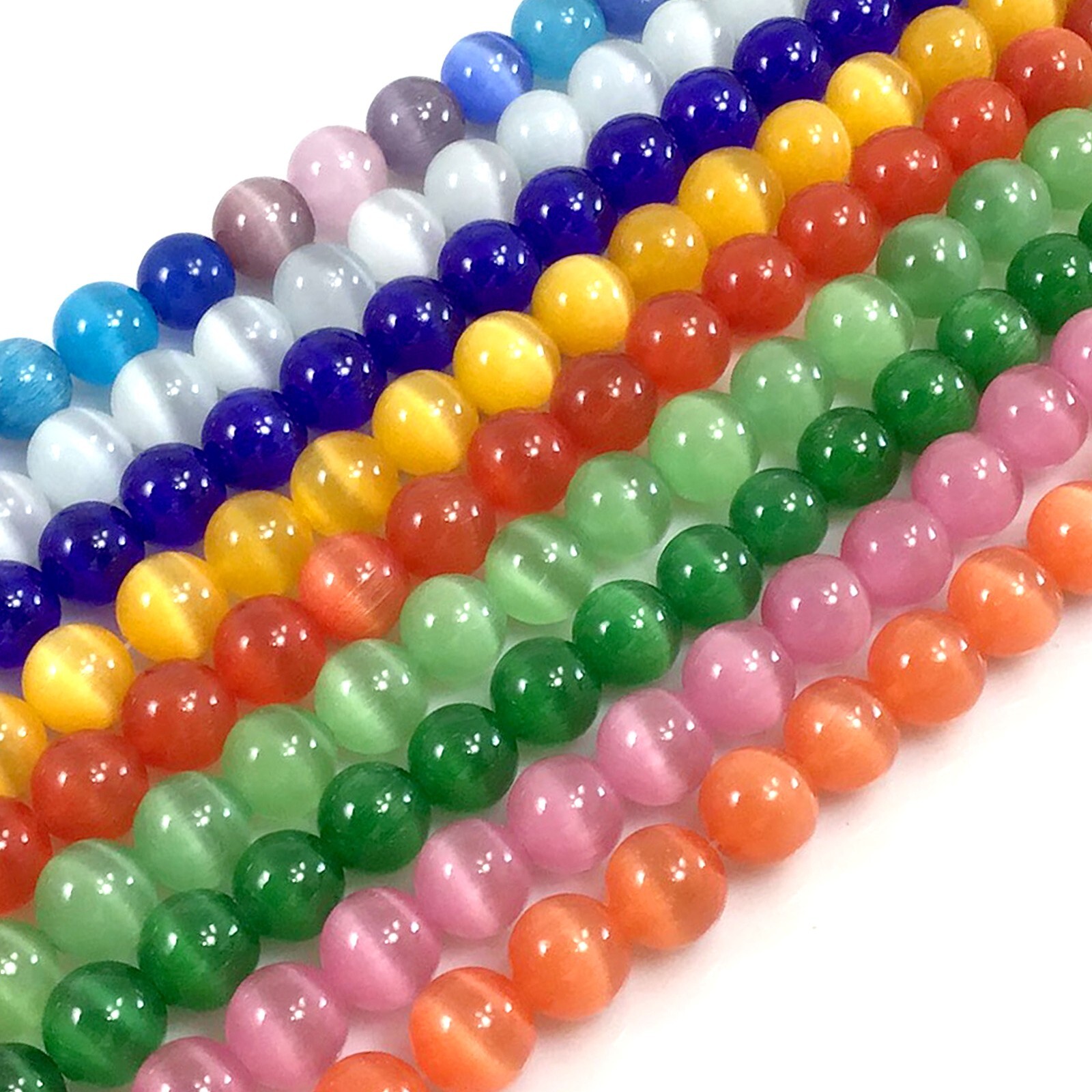 6mm Cat Eye Glass Beads Smooth Loose Round Bead 14″ Cat’s Eye Bead CraftBeaded