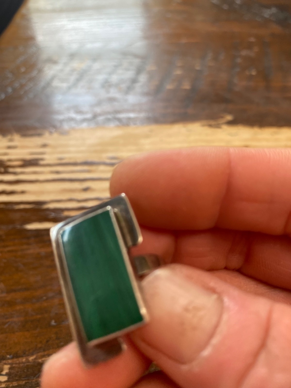Vintage Sterling Silver, Asymmetrical Ring with Green Stone, 7