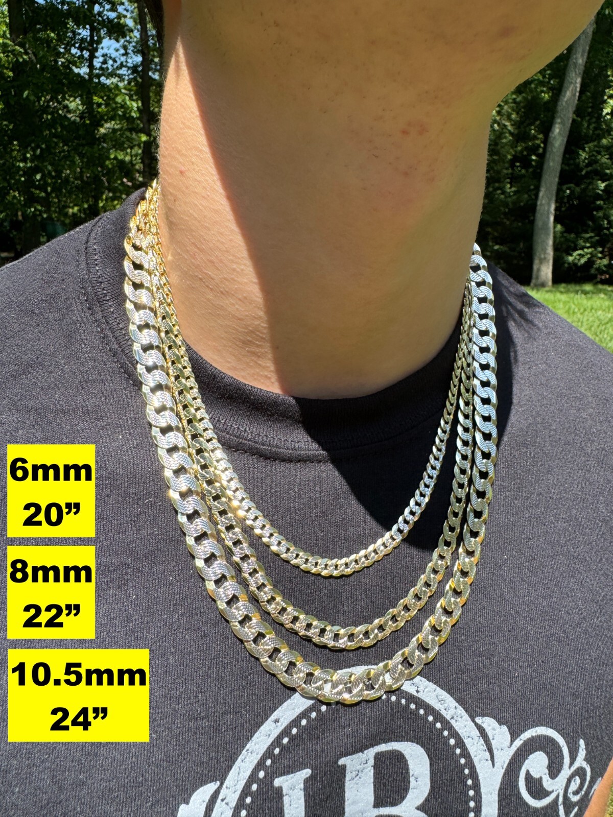 Cuban Link Chain Bracelet 14k Gold Plated Real Solid 925 Silver Necklace 5-11mm
