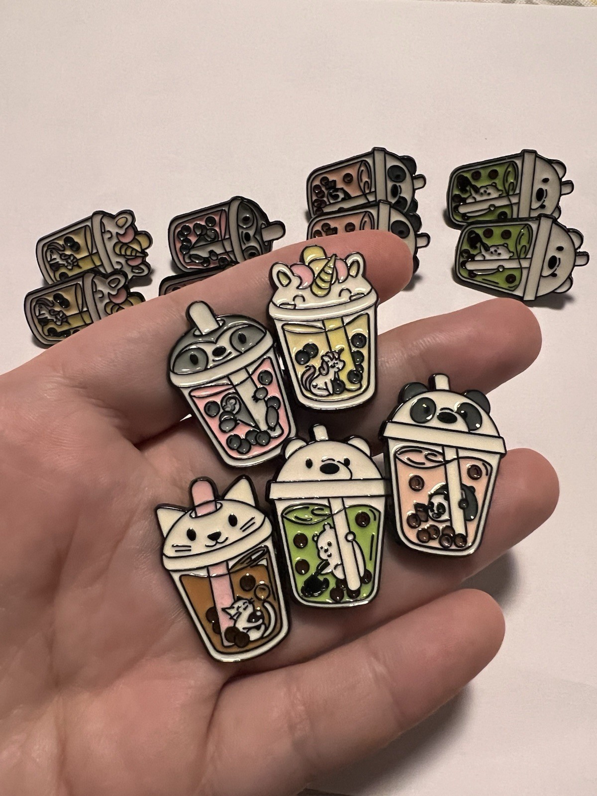 Animal Boba Tea Enamel Pin Set (16 pieces)