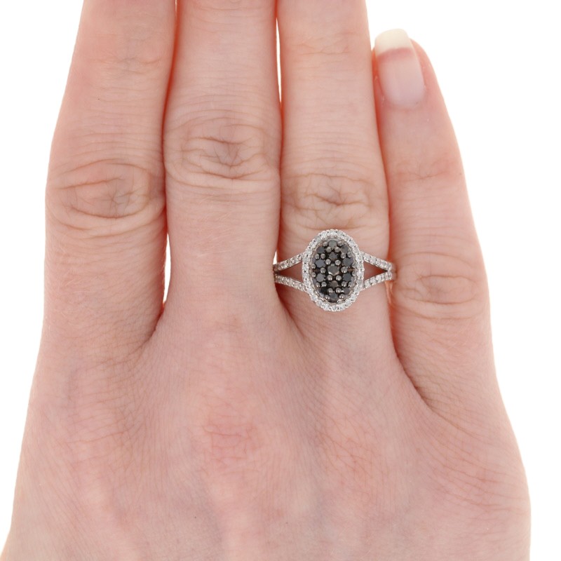 NEW .50ctw Single Cut Black Diamond Ring – Sterling Silver Cluster Halo