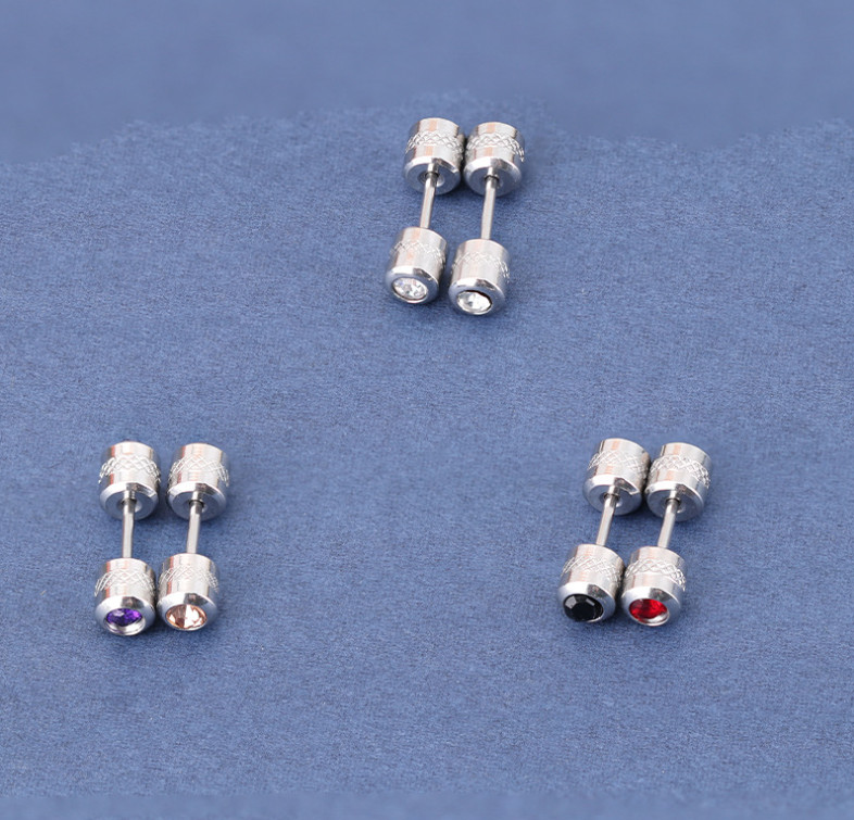 A Pair Surgical Titanium Steel Double Sided Screw Back CZ Stud Earrings 4mm PE65