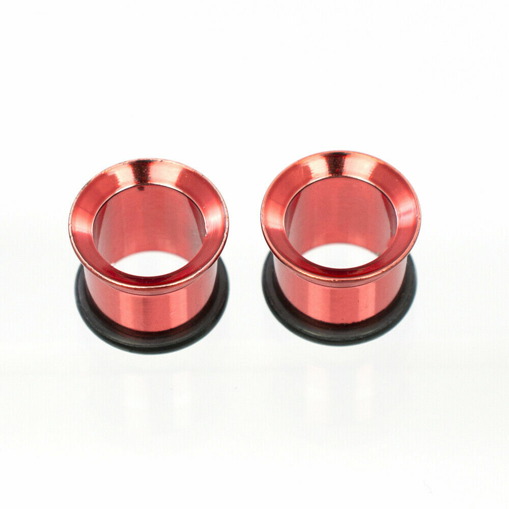 Tunnels Anodized Metallic Red with O-Rings – Sold as a Pair Surgical Steel