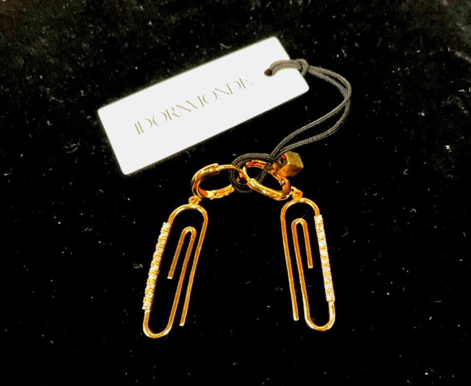 Adornmonde Gold plated paper clip shaped with stones free shipping J029