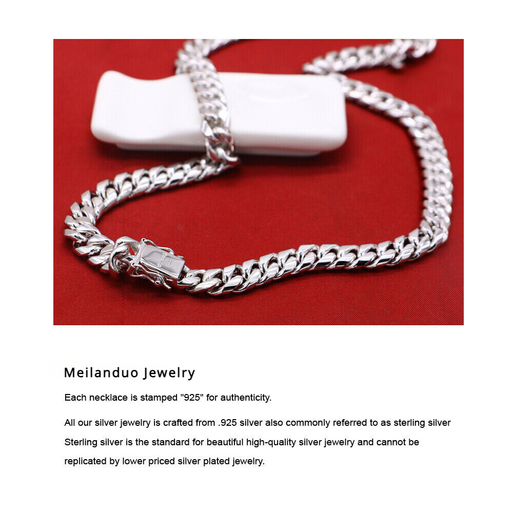 Solid 925 Sterling Silver Miami Cuban Link Chain Men’s Necklace 10mm 22″ 24″ 26″