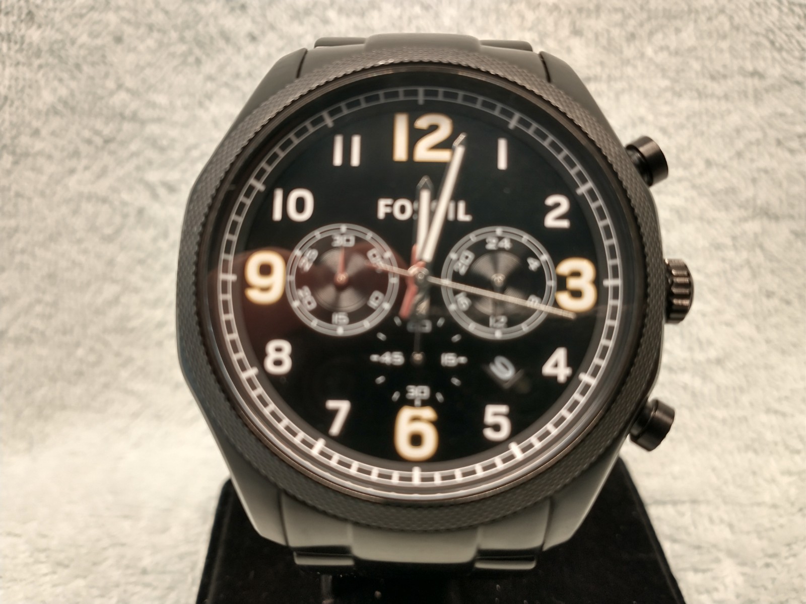 FOSSIL ITB “FOREMAN: All “ION-PLATED BLACK /BLACK S/S CHRONO BRACELET WATCH