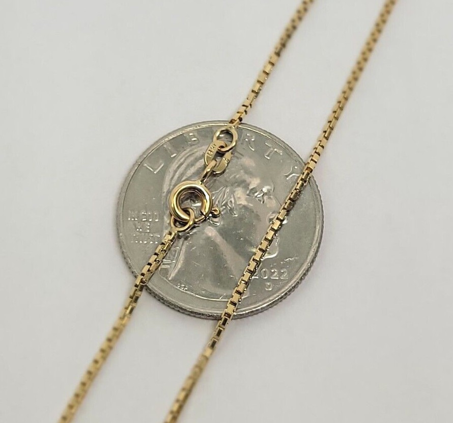 Authentic 14K Solid Yellow Gold Box Chain Necklace 0.55mm-0.9mm All Size 16″-24″