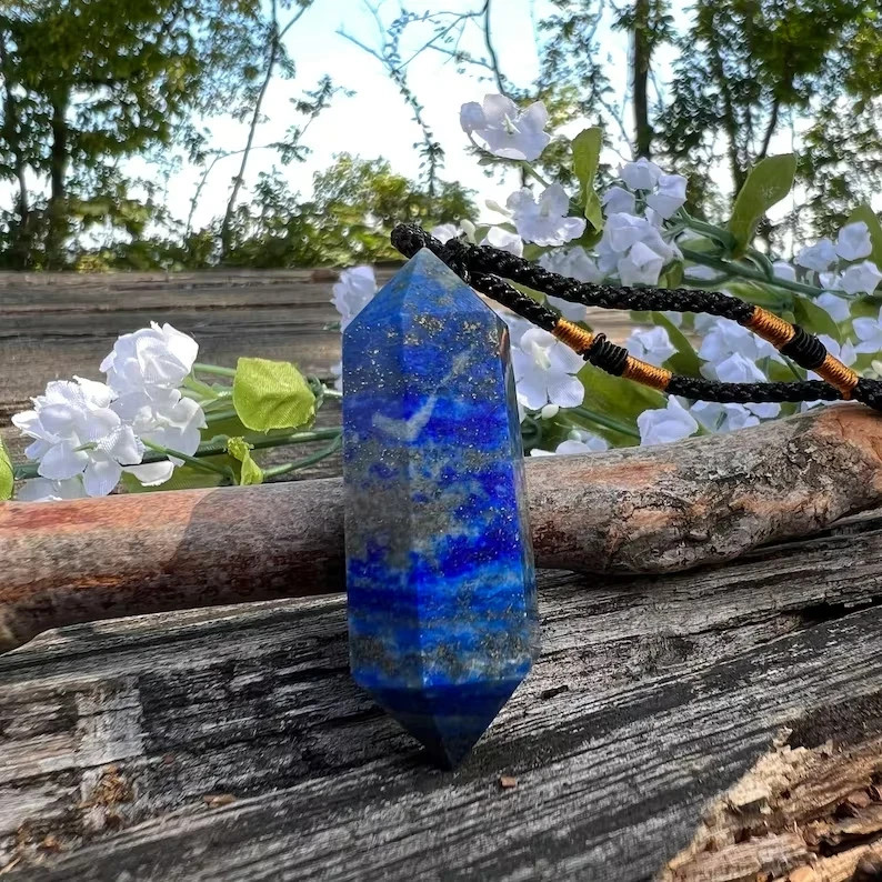 Deep Blue Lapis Lazuli Hexagonal Point Pendant Real Gemstone Protection Jewelry