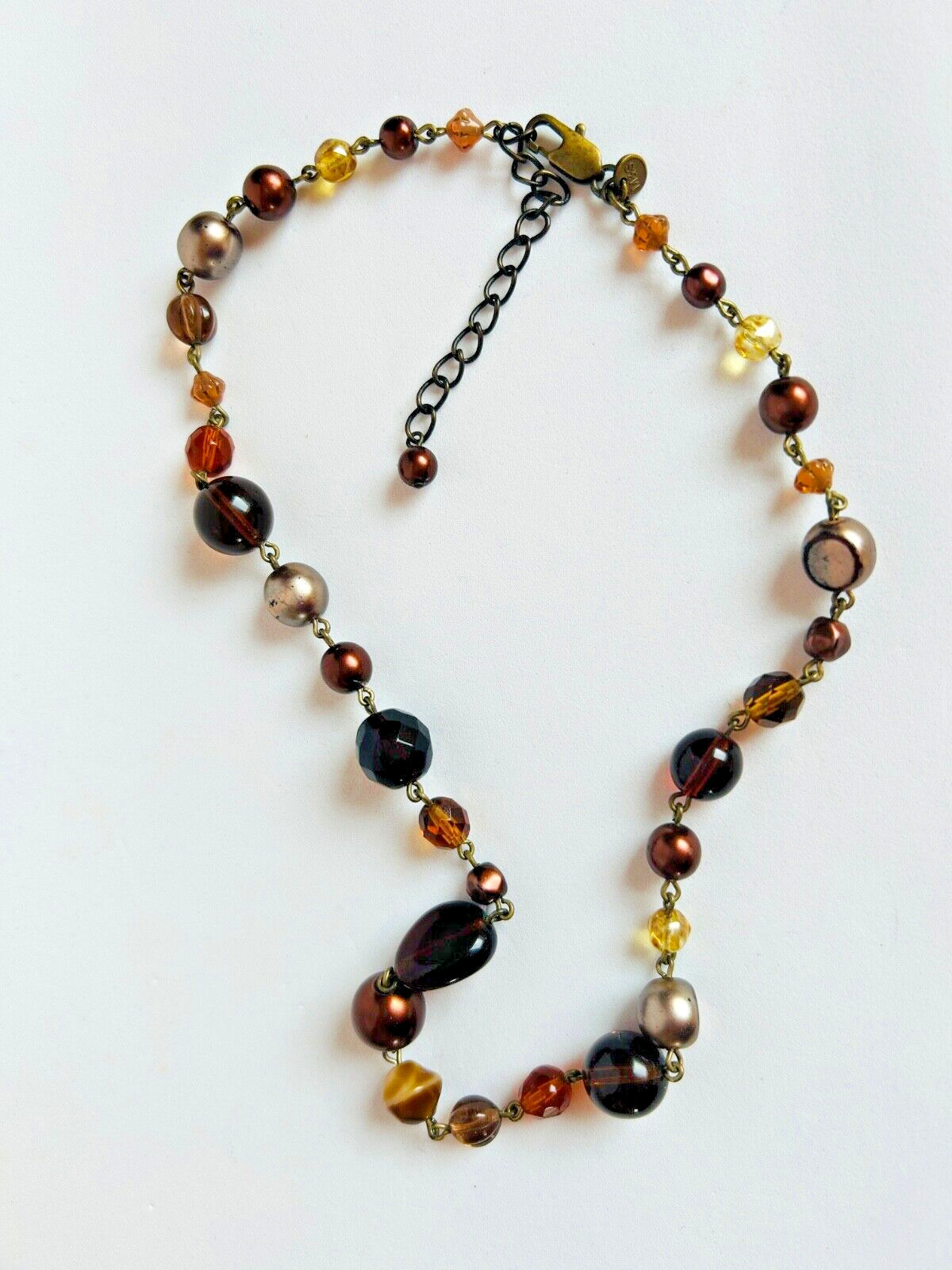 M&S Glass Beads Brown Amber Gray Tones Necklace Vintage – Jewellery
