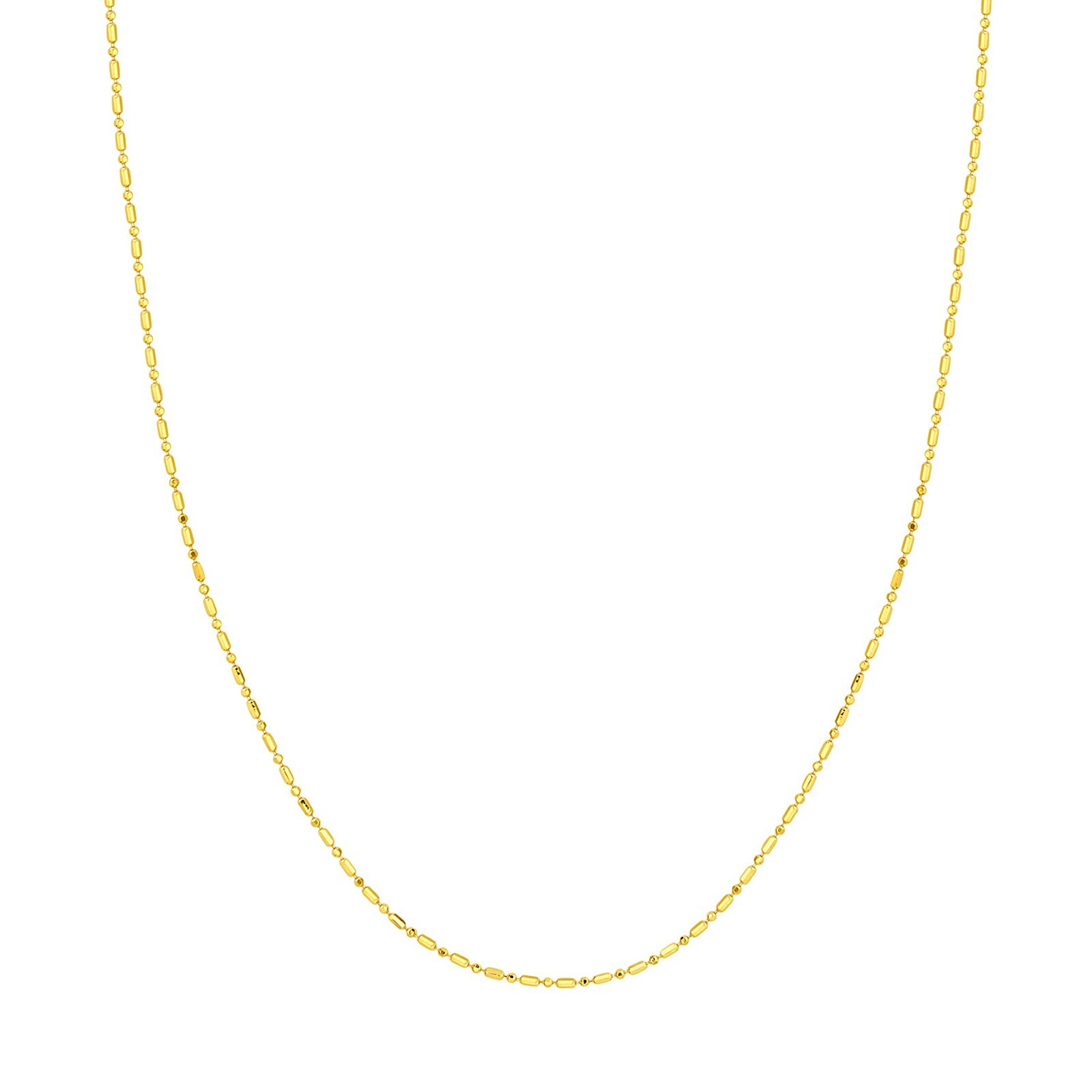 1.2mm Beaded Bead Ball and Bar Chain Necklace Real Solid 14K All Yellow Gold
