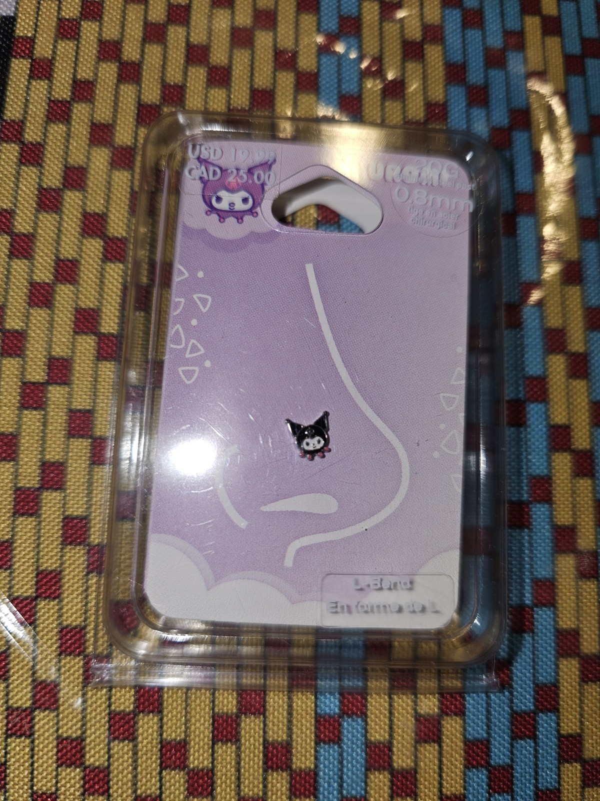Sanrio Hello Kitty Kuromi Nose Ring L-Bend New In Packaging 20G 0.8mm