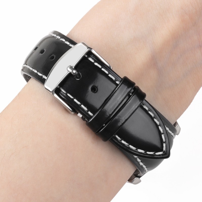 Glossy Genuine Leather Watch Band Strap Smart Bracelet 18-22mm Quick Release