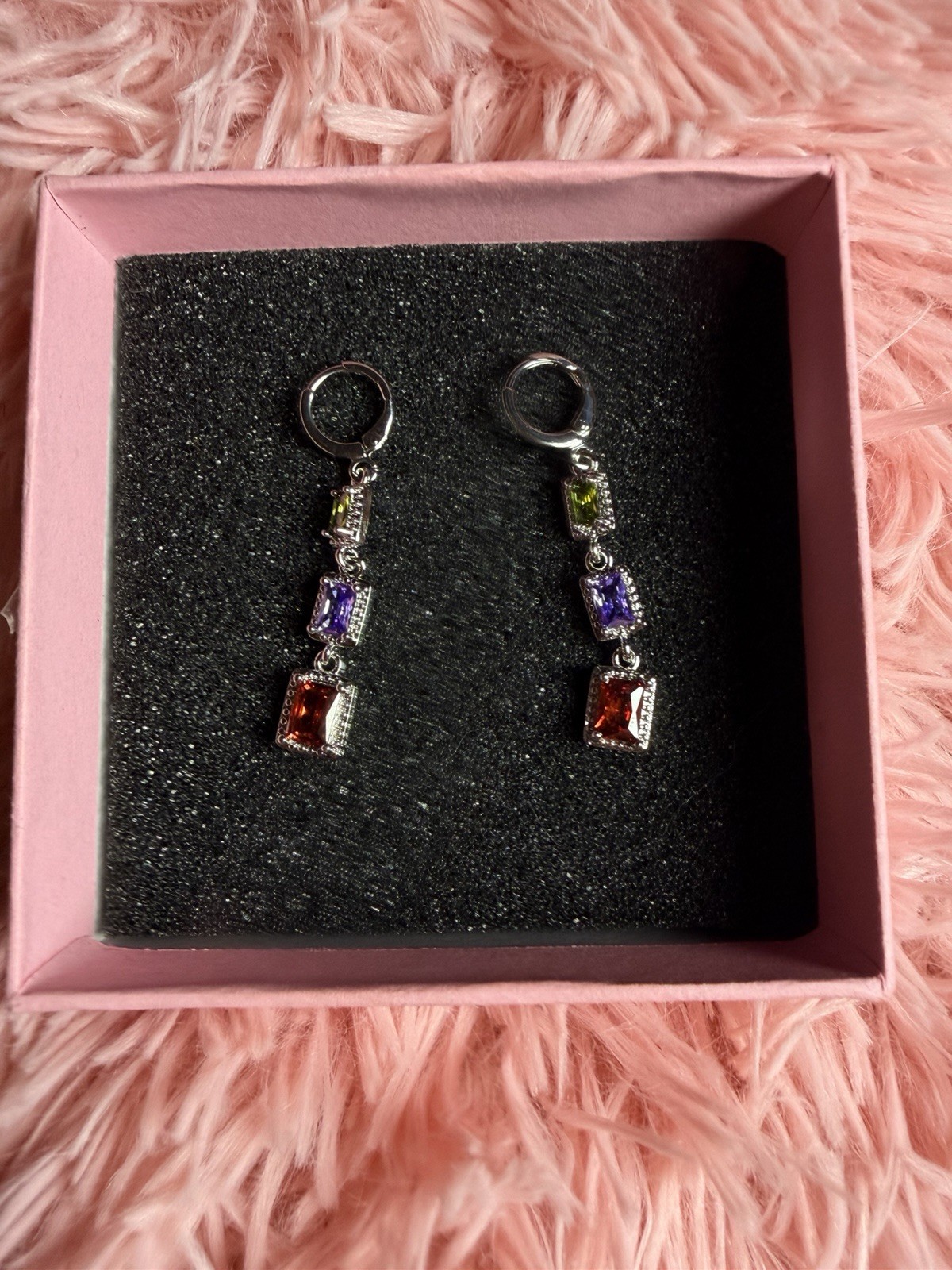 18K White Gold Filled AAA CZ Multicolor Drop Earrings