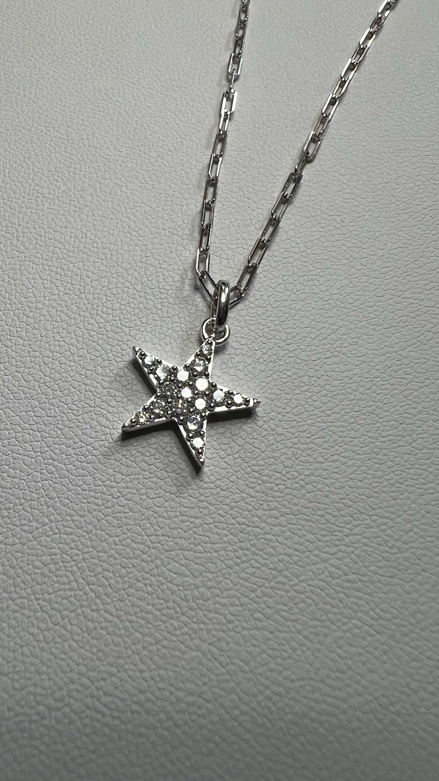 White Gold Over 925 silver 0.30 CTW Diamond Pavé Star Pendant Paperclip Necklace