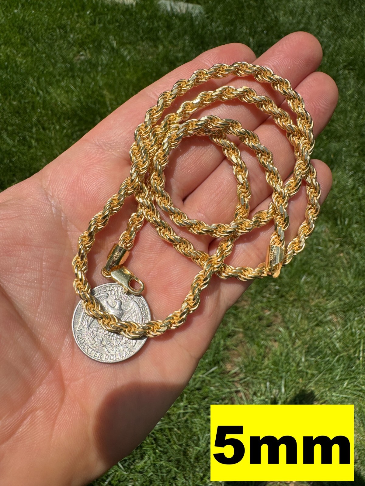 Cadena Rope de Plata 925 con Baño de Oro 14k para Hombre y Mujer 1.5-5mm