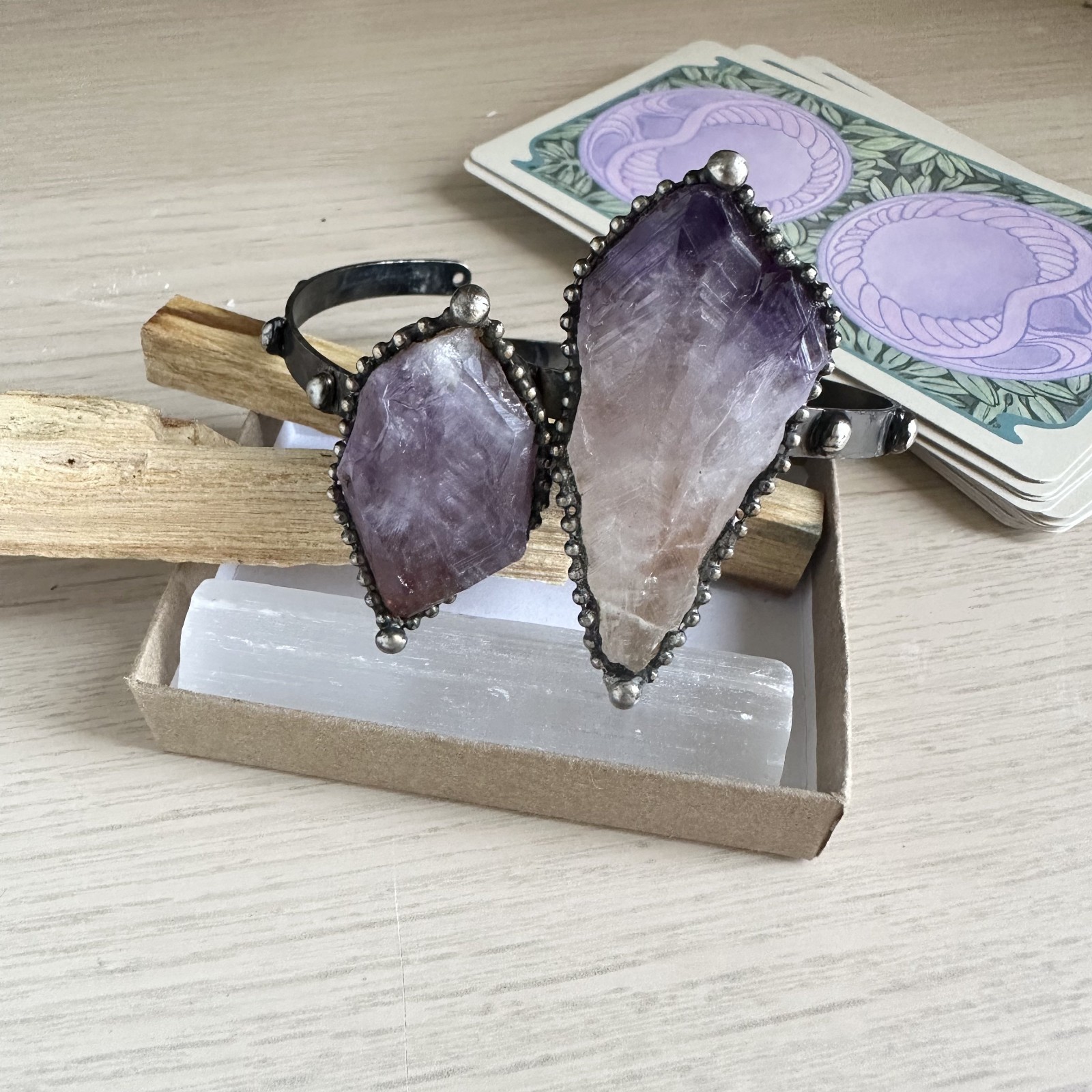 Amethyst Raw Shape Brass Adjustable Statement Bangle- New no tag