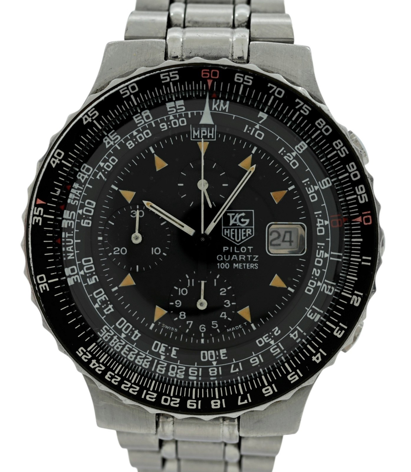 Tag Heuer 43mm Men’s Vintage Pilot Black Dial SS Aviation Watch Ref: 230.206!