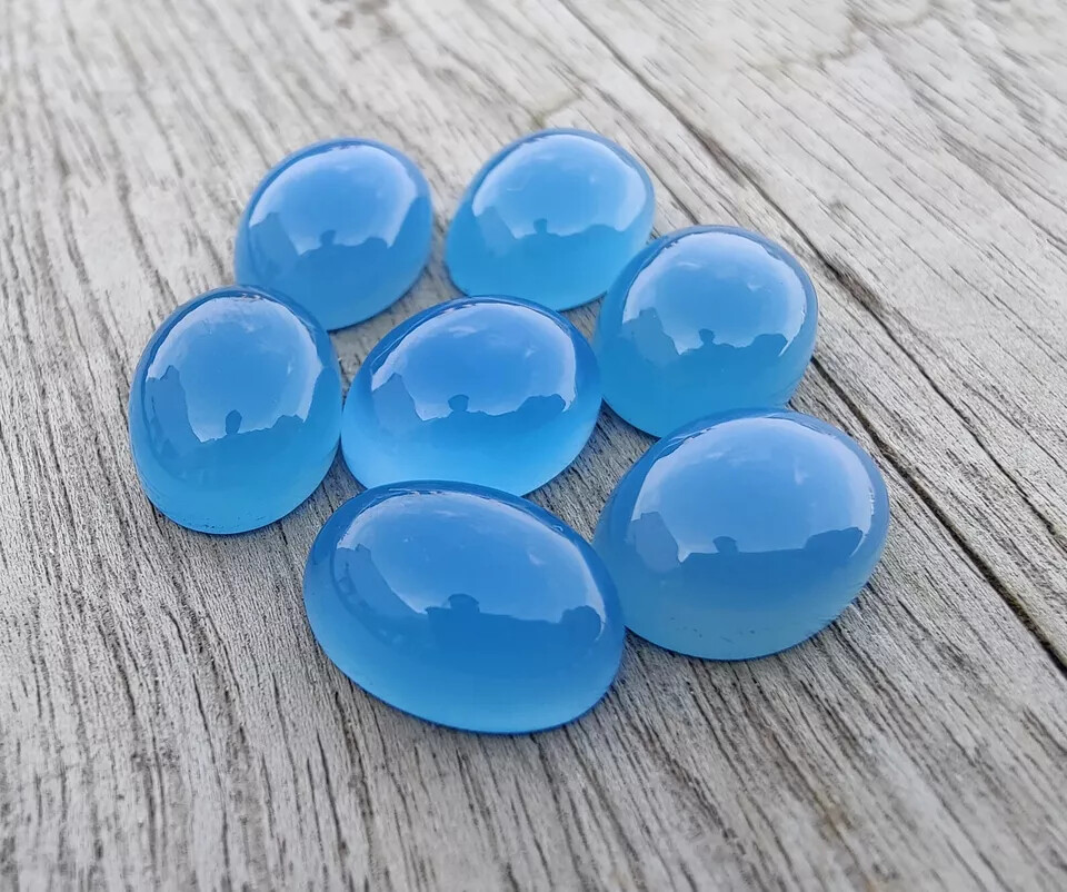 [WHOLESALE] NATURAL BLUE CHALCEDONY CABOCHON OVAL SHAPE LOOSE GEMSTONE