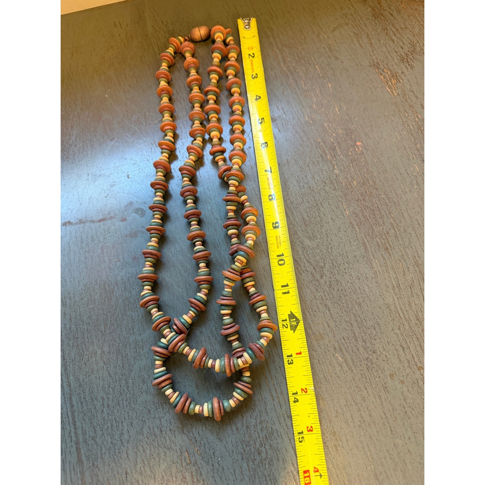 Vintage Earth Tone Double Strand Beaded Necklace Boho Terracotta Green Orange