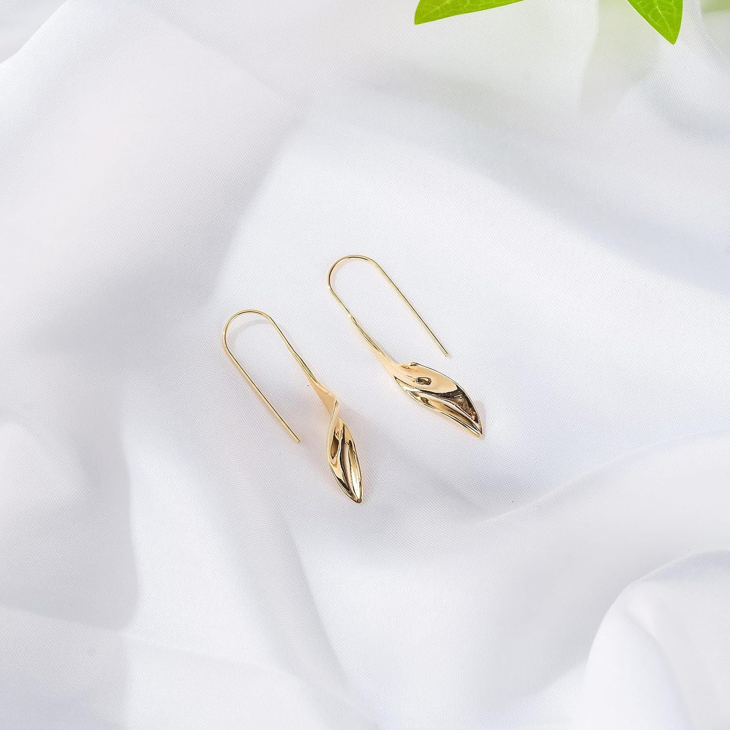 14K Gold Hoop Spiral Threader Dangle Drop Earrings Forwomen, Hypoallergenic Comf