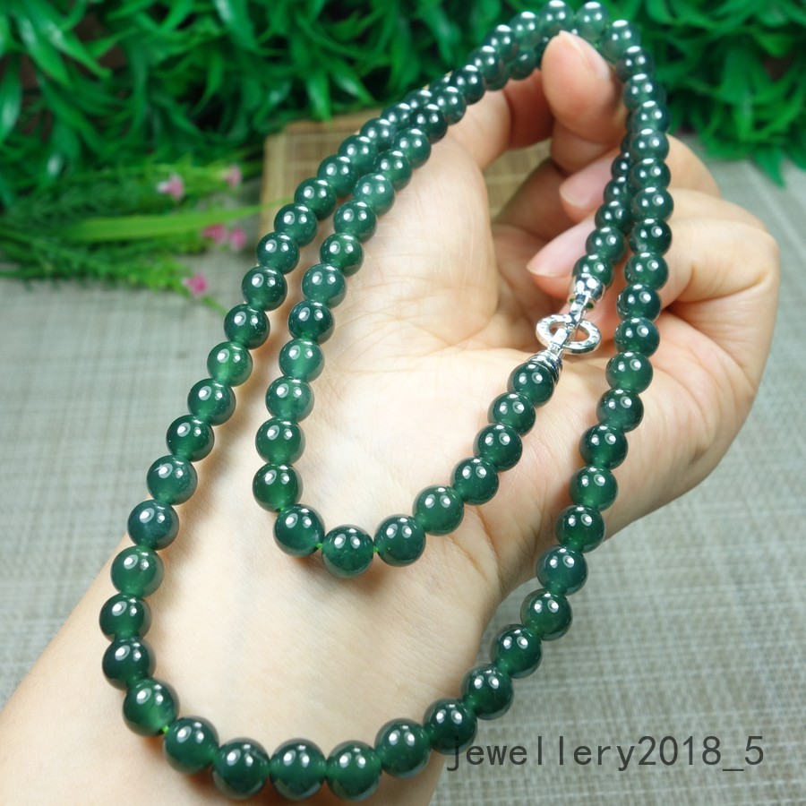 Certified Icy Green 100% Natural A jadeite Jade Beads Necklace 项链 23inches