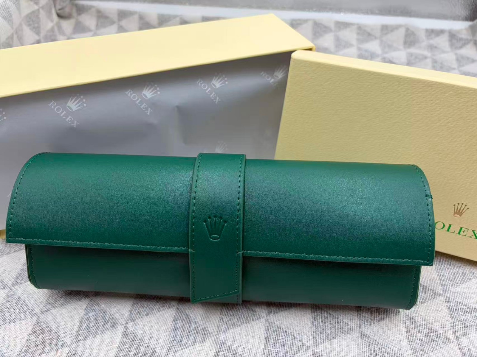 Luxury Green Leather Watch Roll Travel Case 3 Slot Storage Pouch Collector Gift
