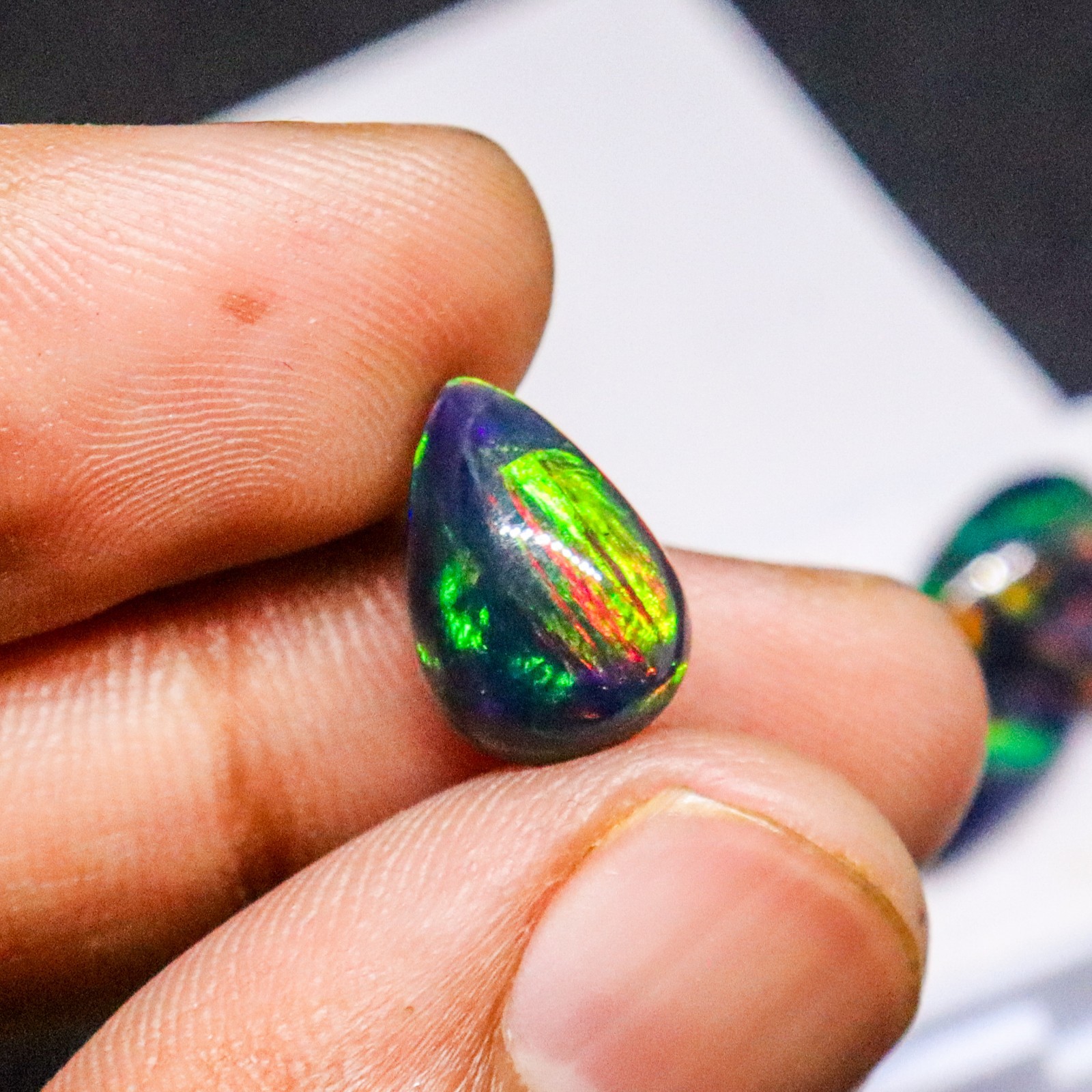 100Pcs AAA Natural Black Opal Pear Cabochon Multi Fire 12x8mm Wholesale Lot