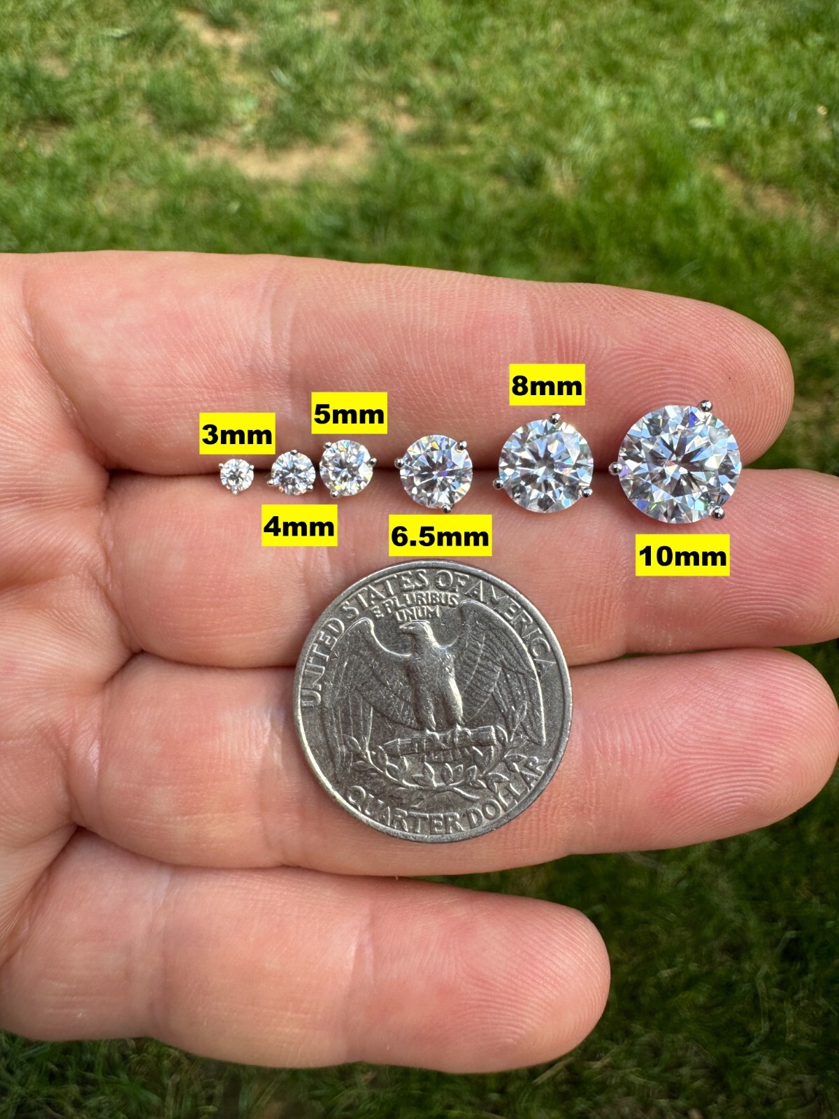 Real Moissanite Screwback Stud 3 Prong Martini Earrings 925 Silver HipHop 3-10mm