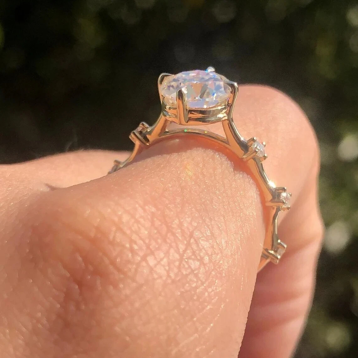 8mm Round Moissanite Solitaire With Accents Wedding Ring 14K Yellow Gold Plated