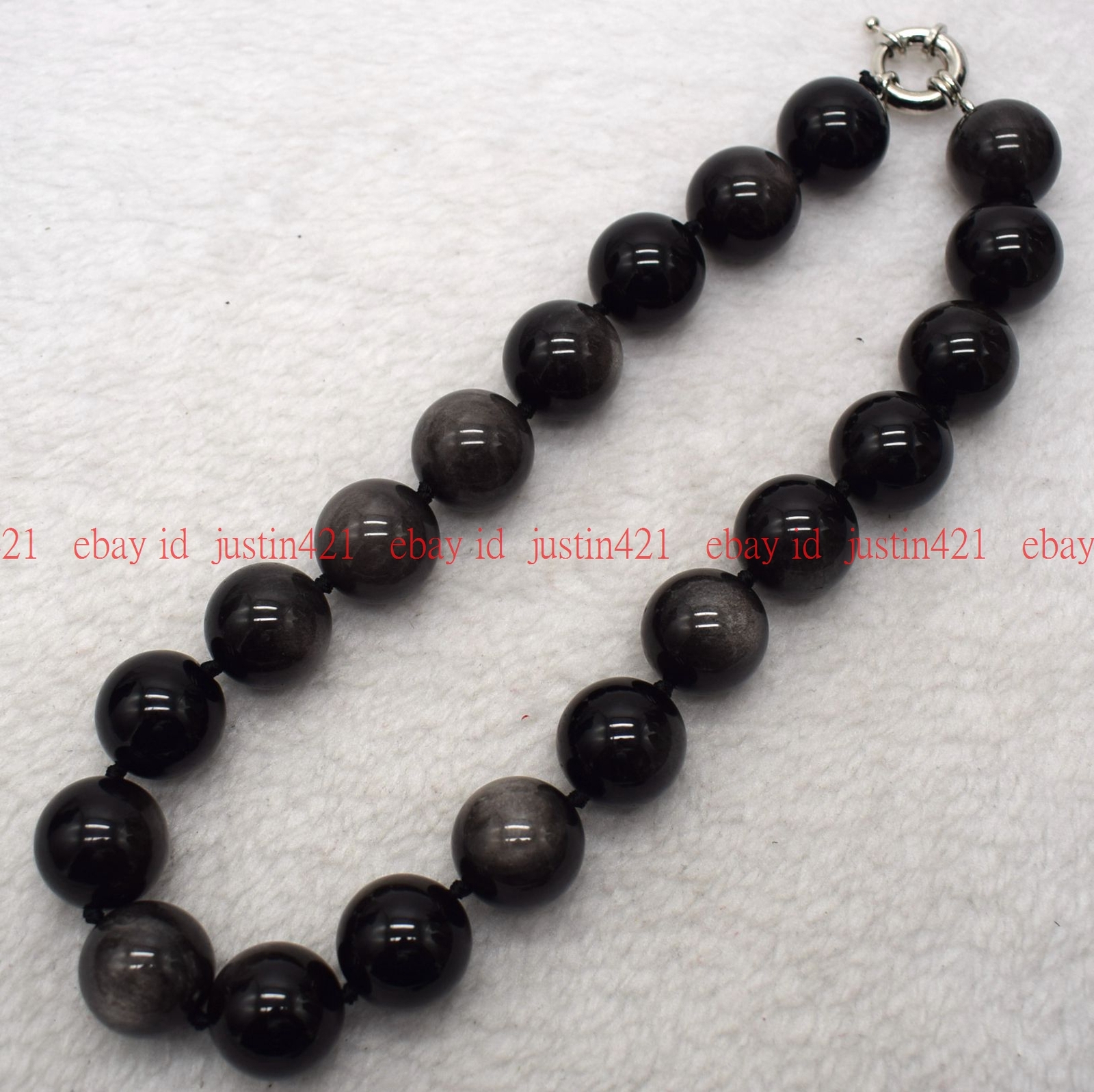 Huge 18mm Natural Silver Eye Obsidian Round Gemstone Beads Necklace 16-36″ AAA+
