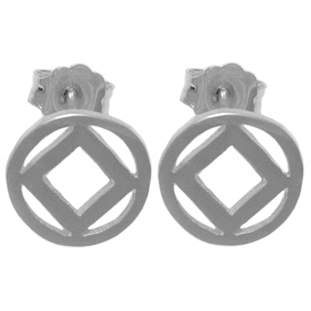 NA Narcotics Anonymous Symbol Stud Earrings, #373, Small Size, Sterling Silver