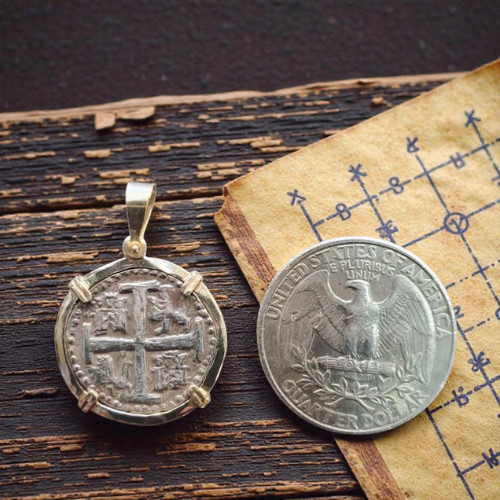 Atocha Silver Coin Pendant Solid 14k Gold Frame Shipwreck Certificate