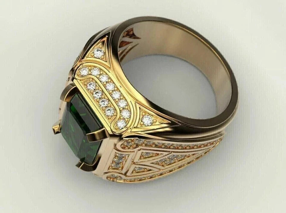 2Ct Emerald Cut Lab Created Emerald Men’s Wedding Ring 14k Yellow Gold Plated