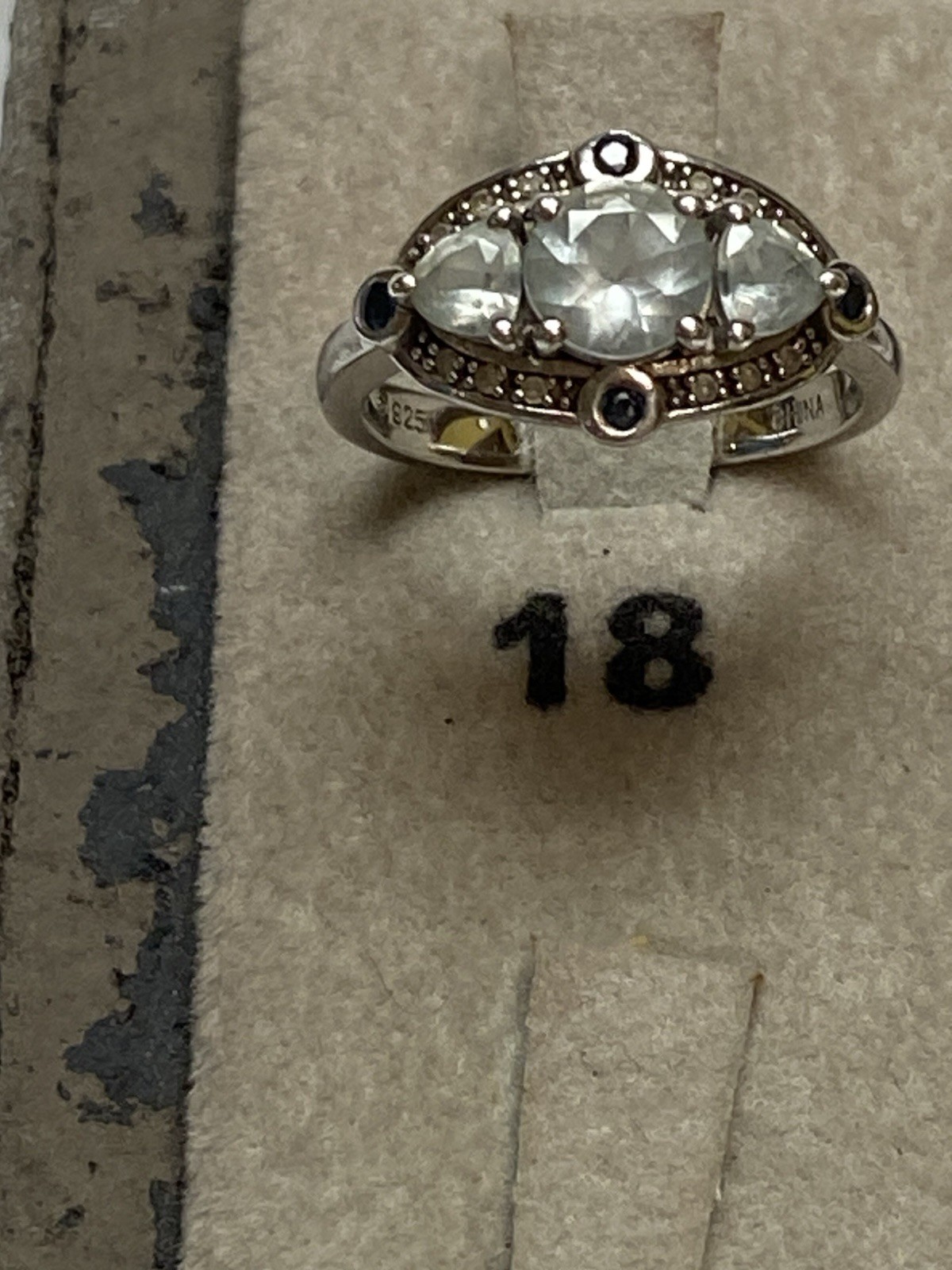 Sterling Sliver 925 Ring W/3 Aquamarine & 4 Sapphire Accents