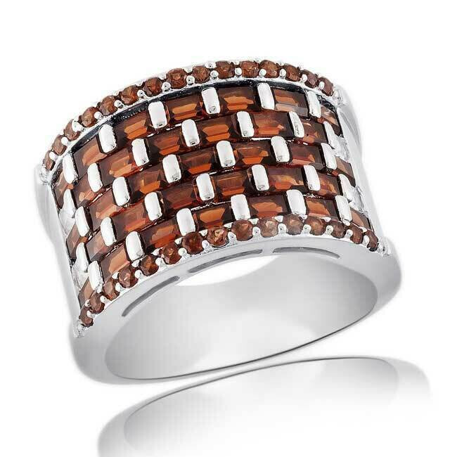 3.39 Ct Round & Baguette Garnet & White Topaz Sterling Silver Band Ring