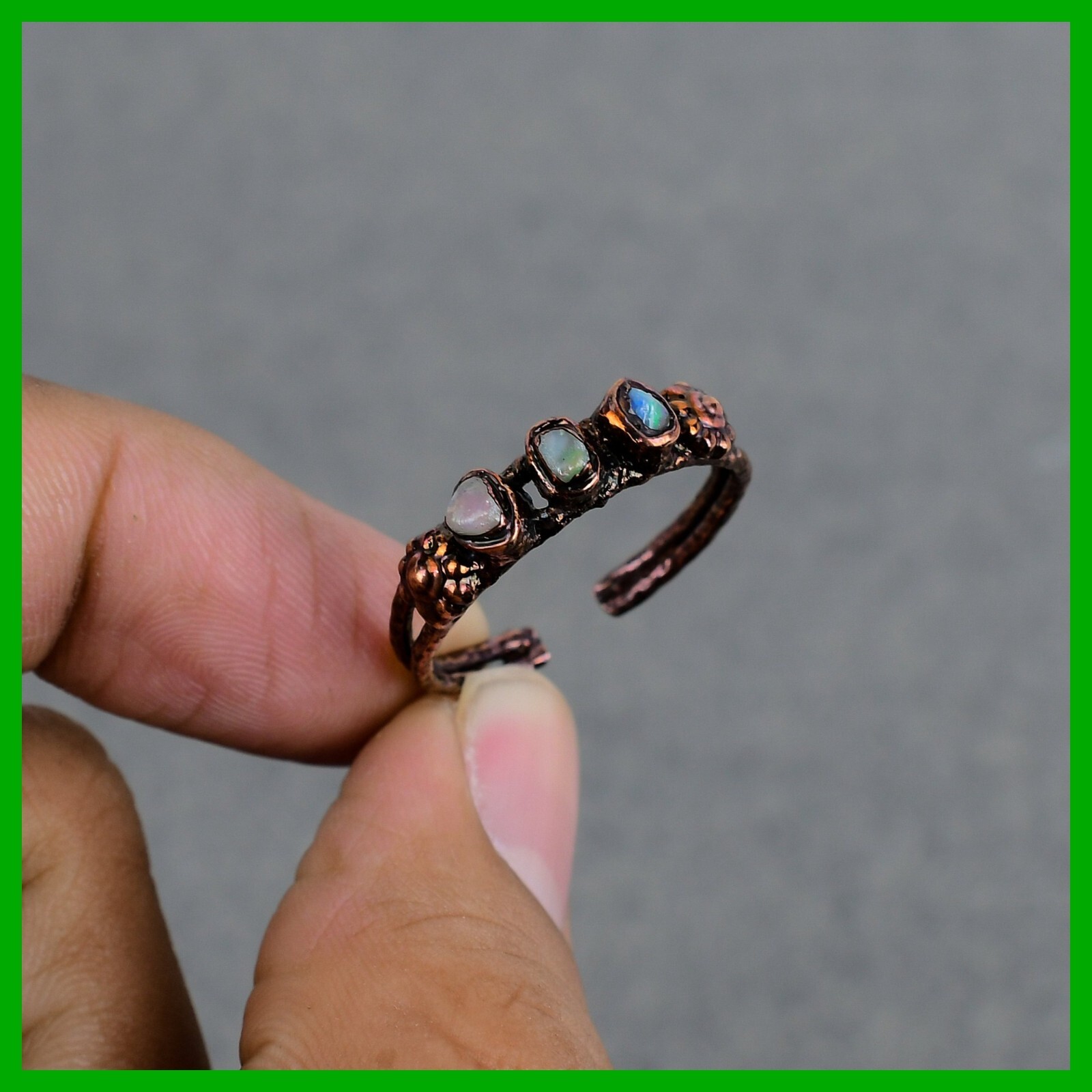 Memorial Day Sale Ethiopian Opal Gemstone Electroformed Stackable Ring Copper